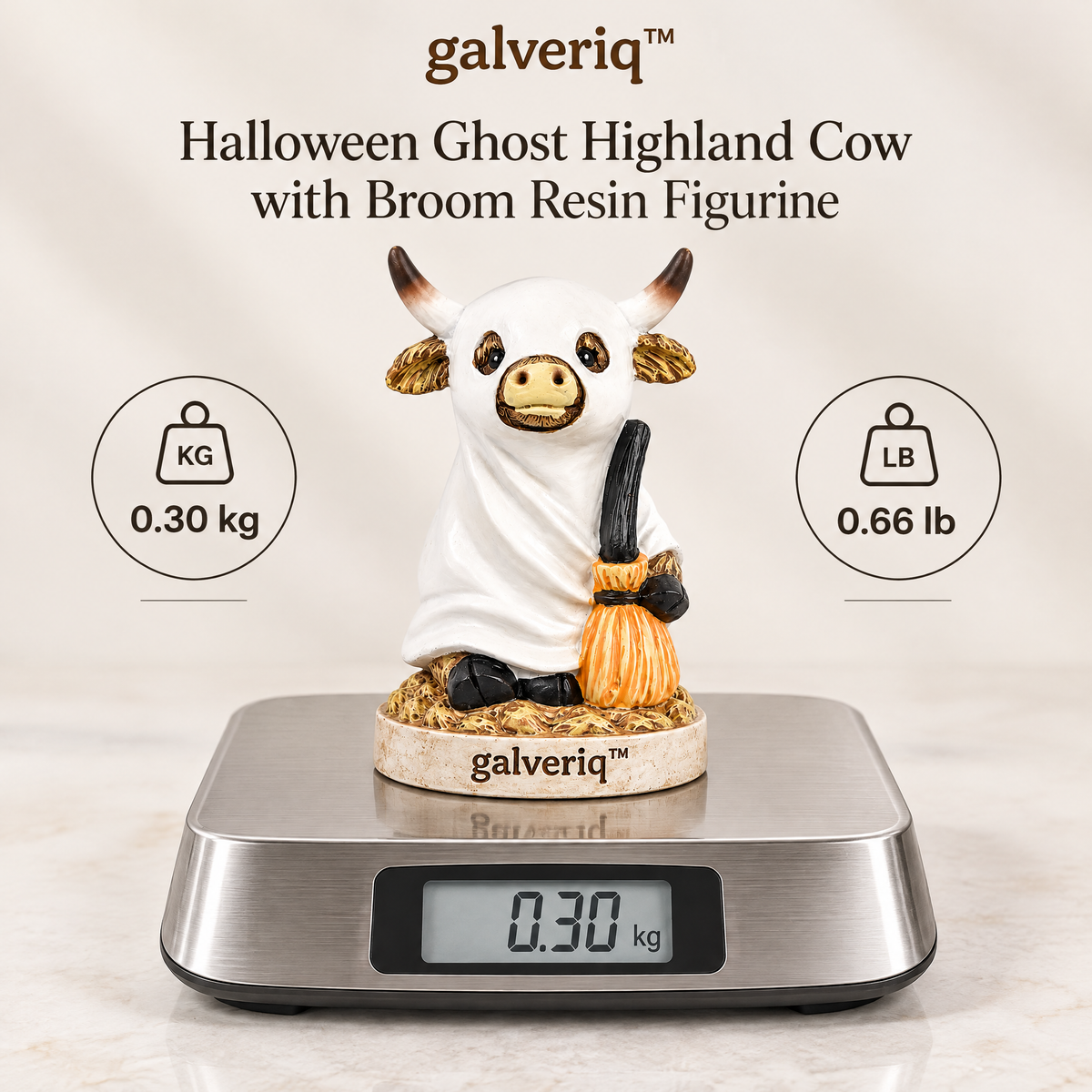 galveriq™ Halloween Ghost Highland Cow with Broom Resin Figurine