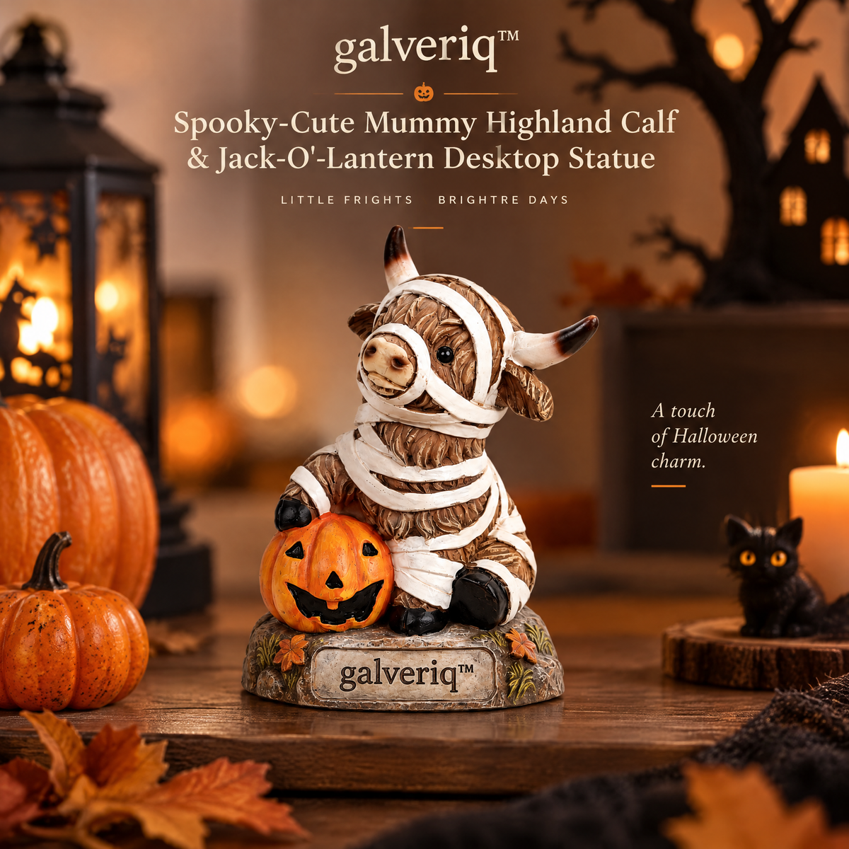 galveriq™ Spooky Grim Reaper Highland Cow Jack-o'-Lantern Desktop Statue