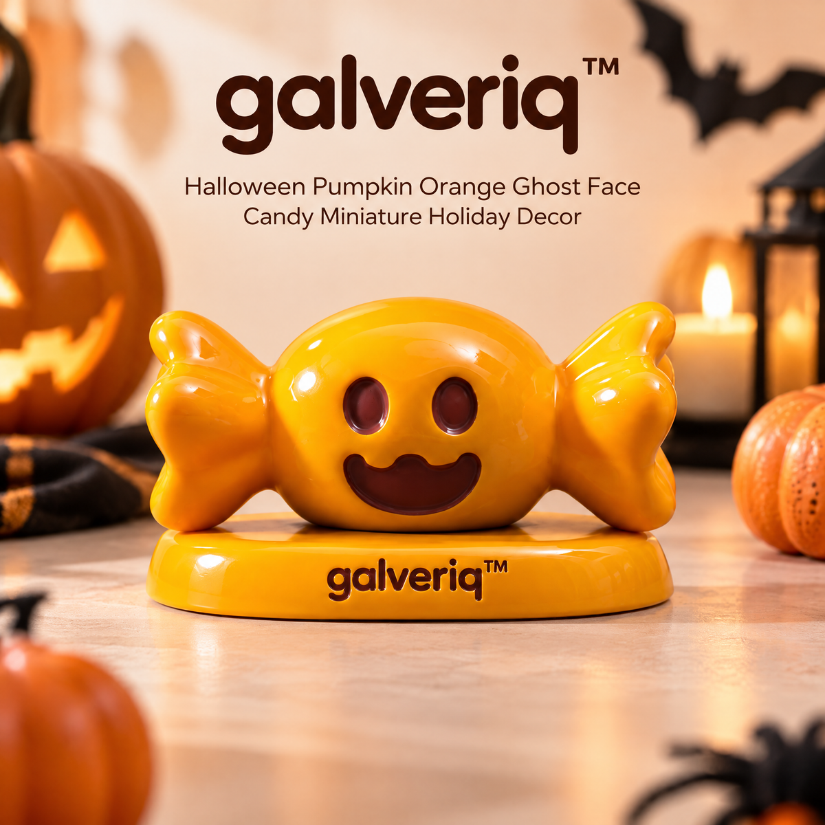 galveriq™ Halloween Pumpkin Orange Ghost Face Candy Miniature Holiday Decor