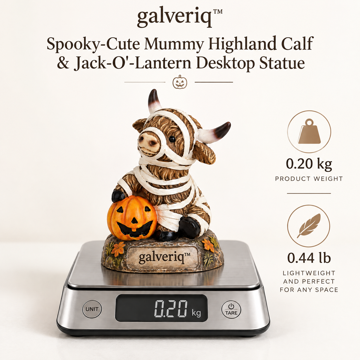 galveriq™ Spooky Grim Reaper Highland Cow Jack-o'-Lantern Desktop Statue
