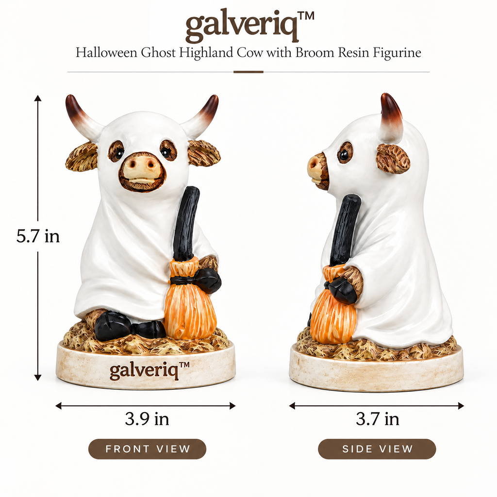 galveriq™ Halloween Ghost Highland Cow with Broom Resin Figurine