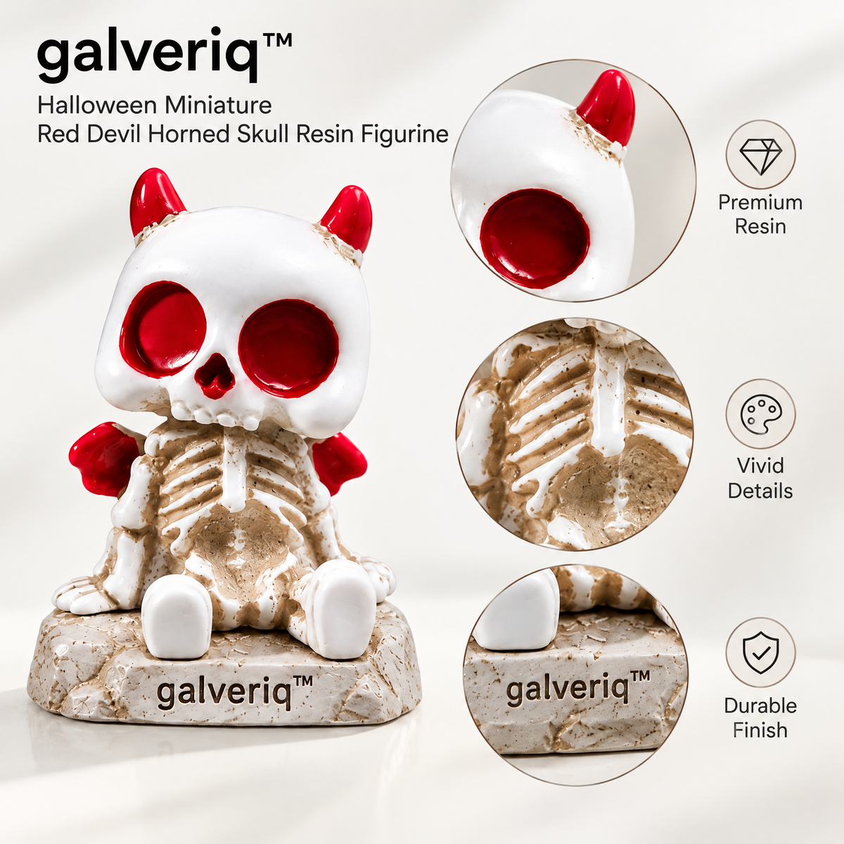 galveriq™ Halloween Miniature Red Devil Horned Skull Resin Figurine