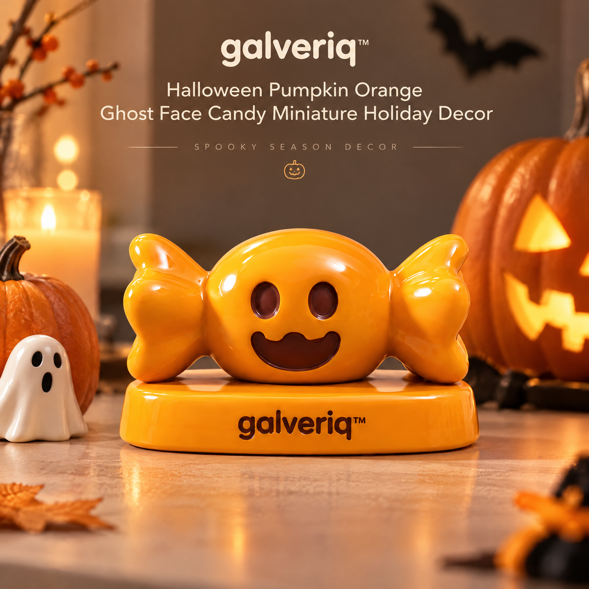 galveriq™ Halloween Pumpkin Orange Ghost Face Candy Miniature Holiday Decor