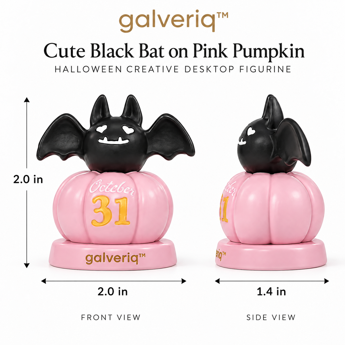galveriq™ Cute Black Bat on Pink Pumpkin Halloween Creative Desktop Figurine