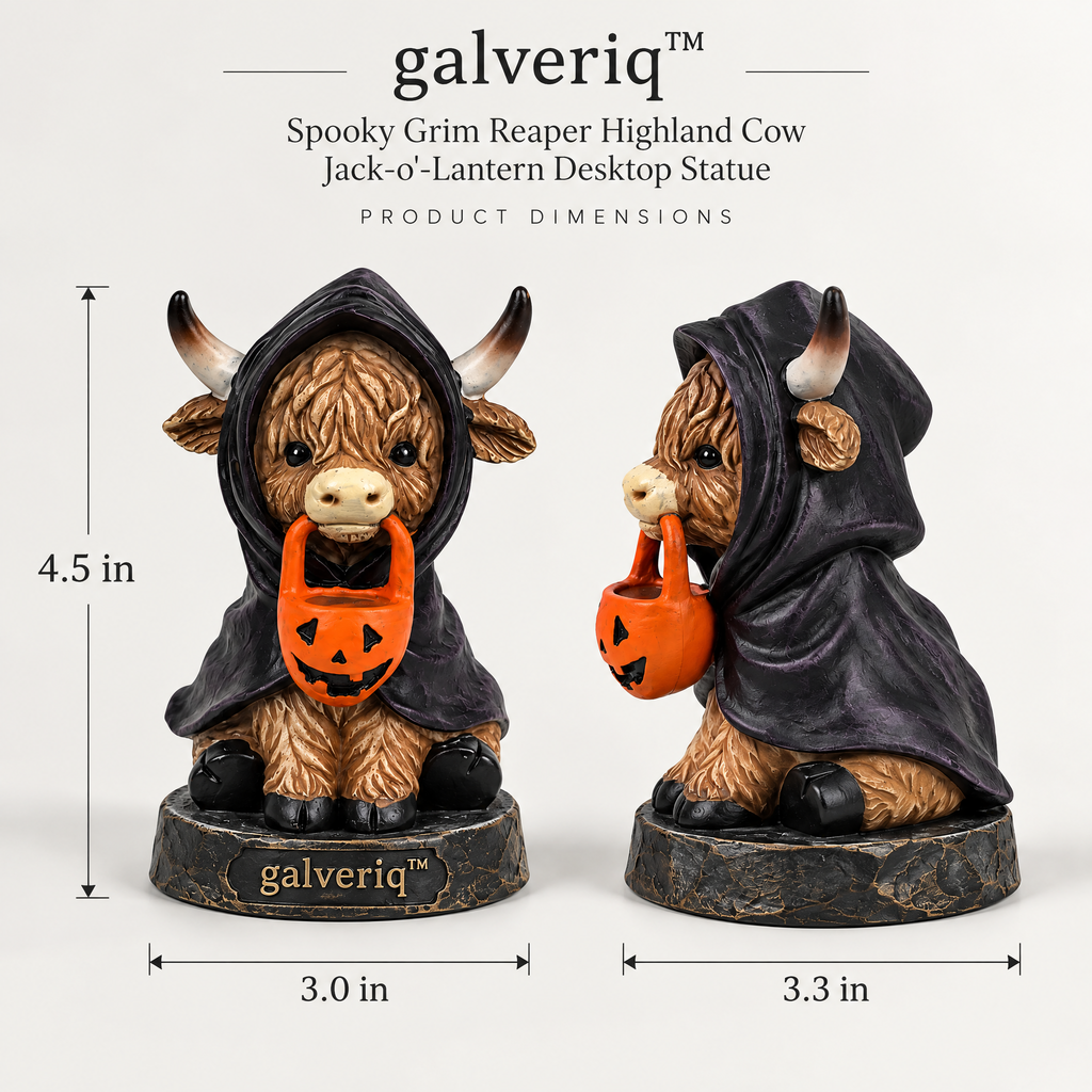 galveriq™ Spooky-Cute Mummy Highland Calf & Jack-O'-Lantern Desktop Statue