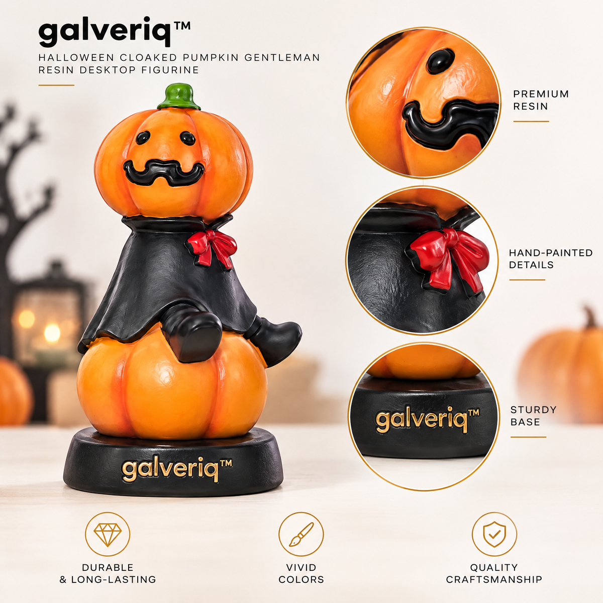 galveriq™ Halloween Cloaked Pumpkin Gentleman Resin Desktop Figurine