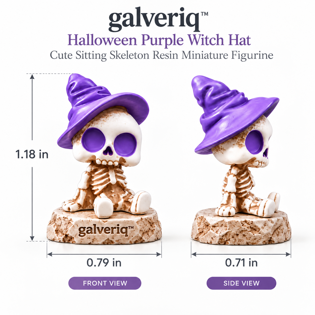 galveriq™ Halloween Purple Witch Hat Cute Sitting Skeleton Resin Miniature Figurine