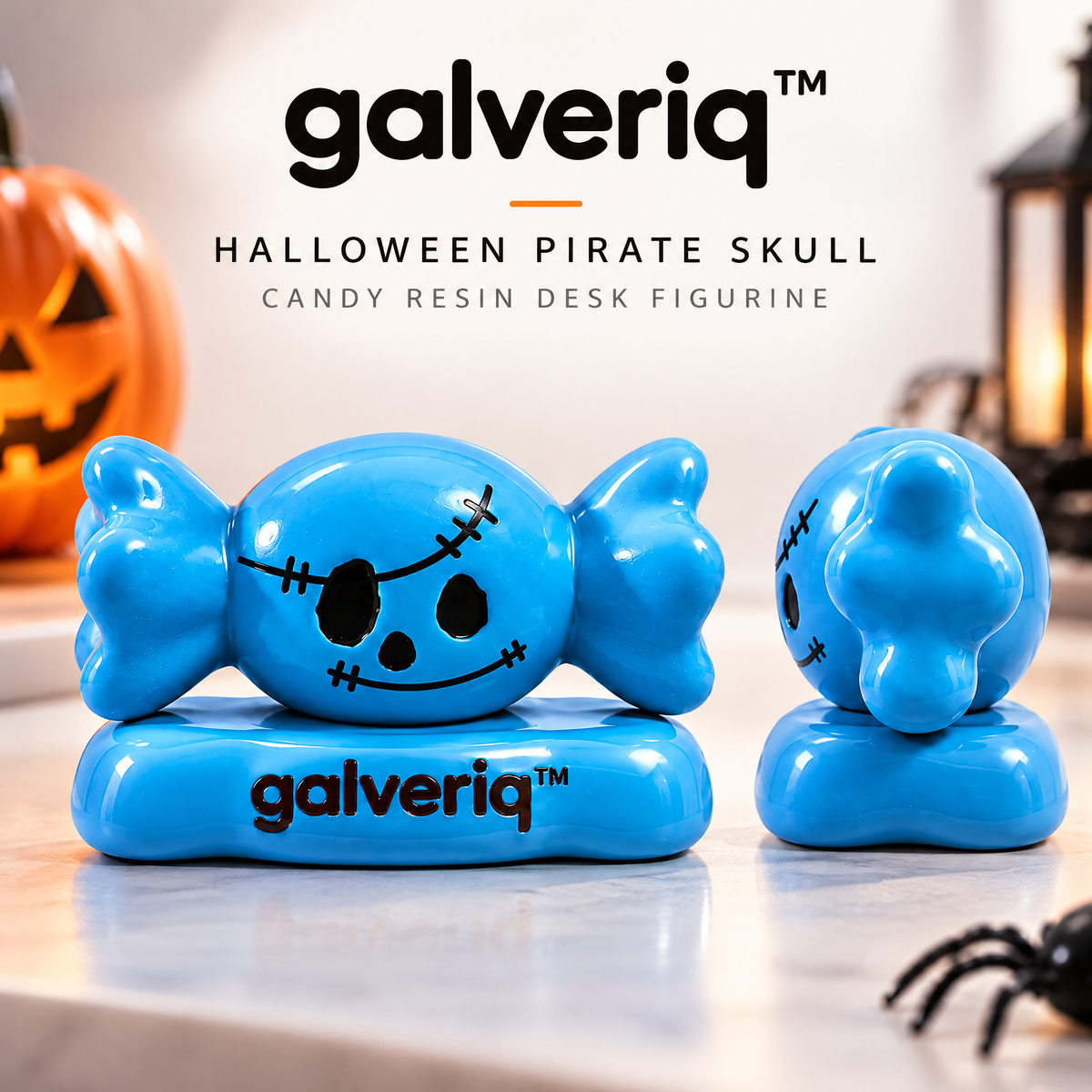 galveriq™ Halloween Pirate Skull Candy Resin Desk Figurine