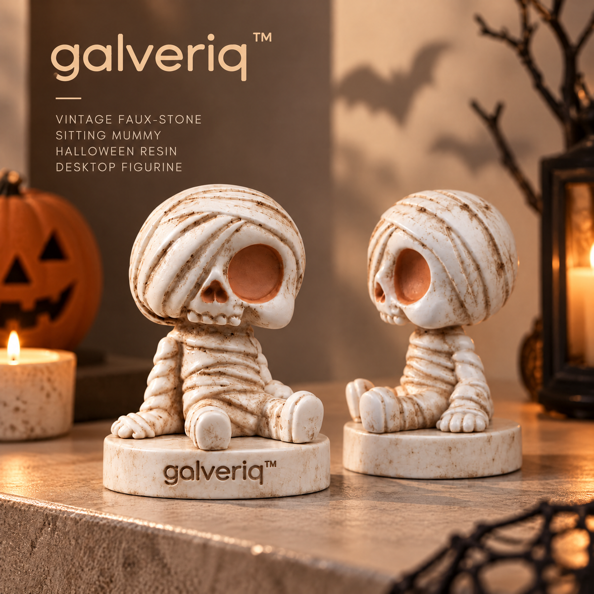 galveriq™ Vintage Faux-Stone Sitting Mummy Halloween Resin Desktop Figurine