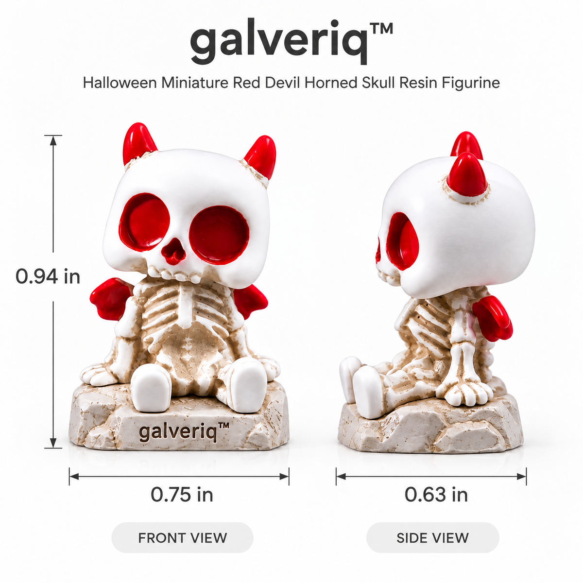 galveriq™ Halloween Miniature Red Devil Horned Skull Resin Figurine