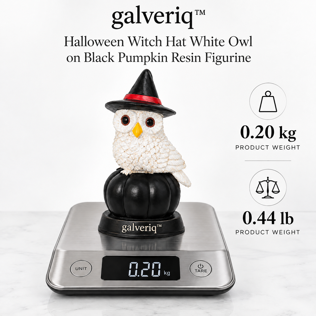 galveriq™ Halloween Witch Hat White Owl on Black Pumpkin Resin Figurine