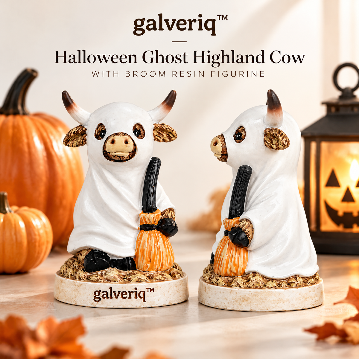 galveriq™ Halloween Ghost Highland Cow with Broom Resin Figurine