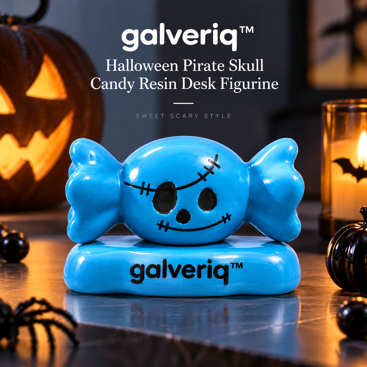 galveriq™ Halloween Pirate Skull Candy Resin Desk Figurine
