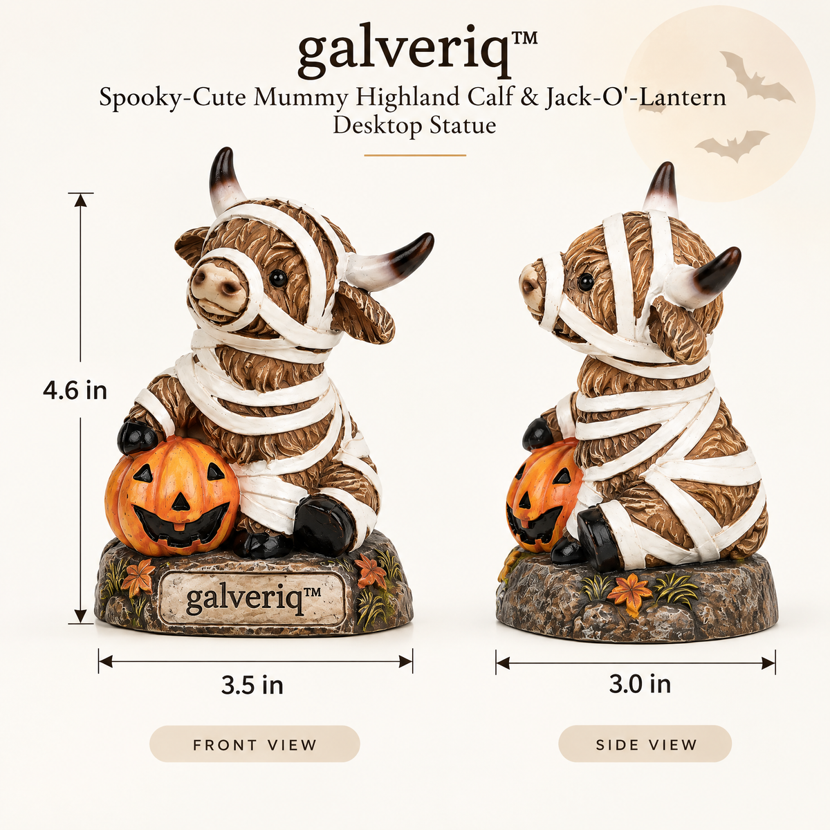 galveriq™ Spooky Grim Reaper Highland Cow Jack-o'-Lantern Desktop Statue