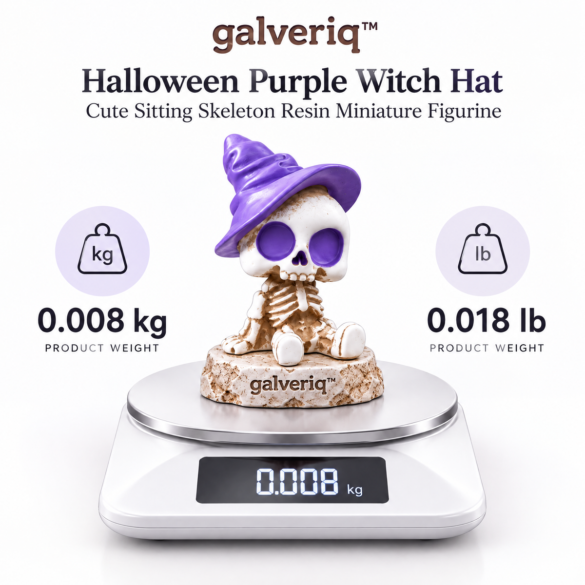 galveriq™ Halloween Purple Witch Hat Cute Sitting Skeleton Resin Miniature Figurine