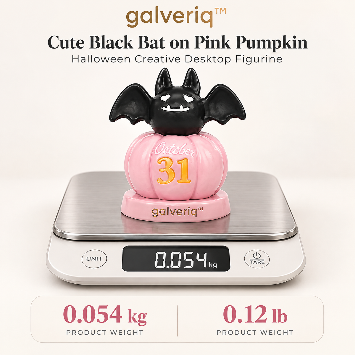 galveriq™ Cute Black Bat on Pink Pumpkin Halloween Creative Desktop Figurine