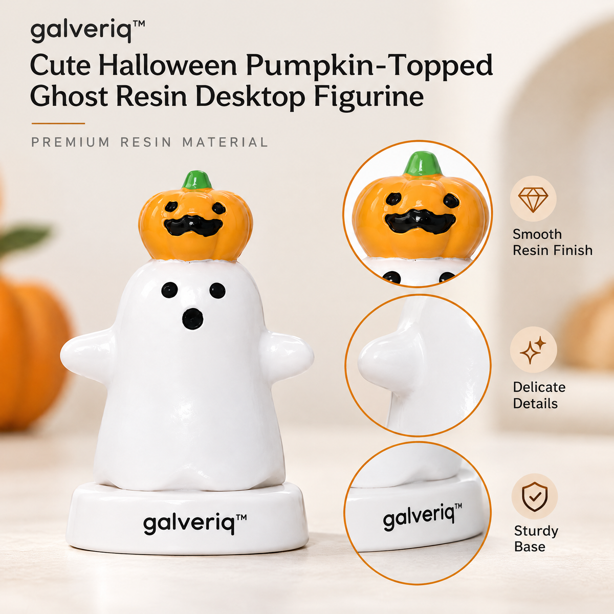 galveriq™ Cute Halloween Pumpkin-Topped Ghost Resin Desktop Figurine
