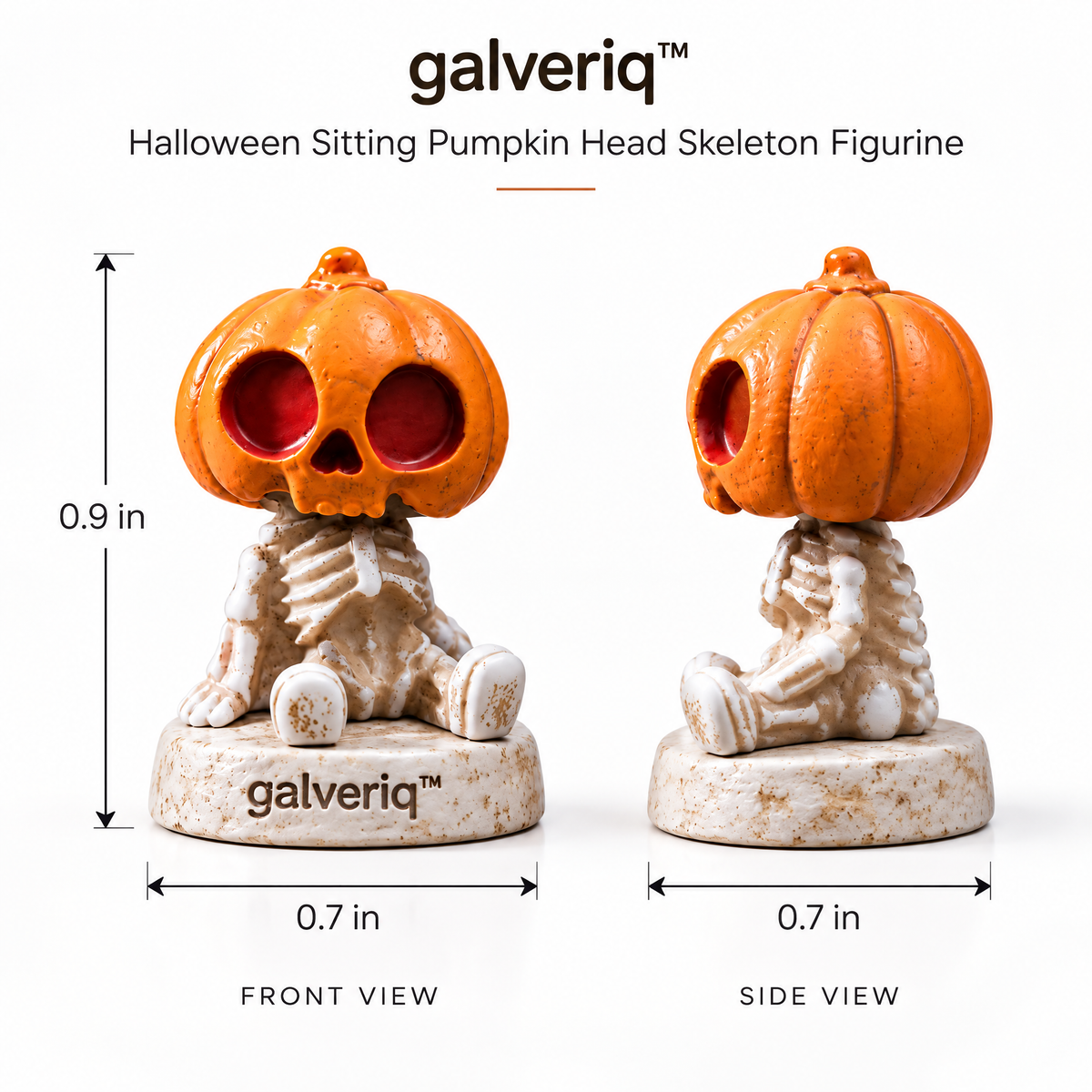 galveriq™ Halloween Sitting Pumpkin Head Skeleton Figurine